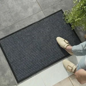 Double Ribbed Woven Polypropylene Carpet Roll with Anti-Slip Water-Absorbing PVC Door Mat Dark Grey Modern