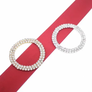 Double Row Rhinestone Round Buckle Belt Chair Sash Buckle for Wedding Invitation Ribbon