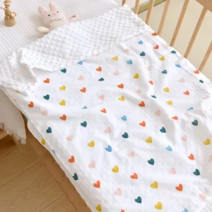 Double Side Blankets Cotton and Bubble Velvet Blankets for Small Bed Sleeping Snap Blankets