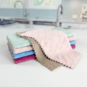Double Side Coral Velvet Dish Cloths Knitted Cleaning Cloth Towel Super Absorbent for Kitchen Use