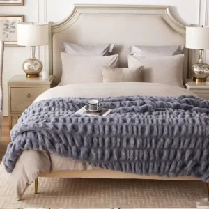 Double Side Layer Modern Soft Camel Tie Dye Ruched Spandex Bubble Faux Fur Rabbit Fake Minky Throw Blanket