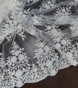 Double Sided Heavy Machine Beaded Sequins Embroidered Tulle Fabric Wedding Dress Bridal Lace Stock Girls Accessories