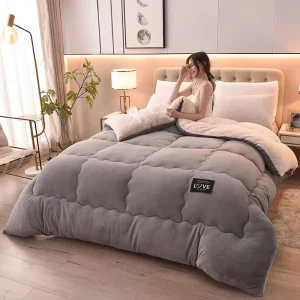 Double Sided Heavy Plush Sherpa Comforter Home Winter Warm Soft Fleece Queen Size Bed Quilt