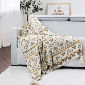 Double Sided Jacquard Cashmere Wool Blanket Bohemian Tassel Knitted Warm Custom Luxury Throw Blanket