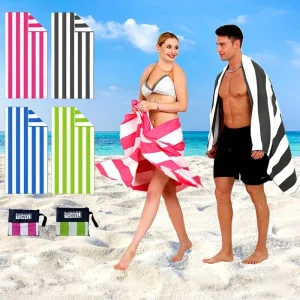 Double Sided Printed Novelty Tropical Modern Microfiber Striped Summer Beach Towel Large Size Quick Drying Portable Adult Bath