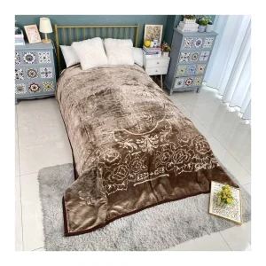 Double Thick Warm Chunky Soft Plush Brown Solid Color 1PLY Embossed Raschel Fleece Blanket for Winter