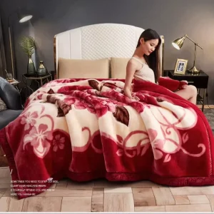 Double Thickened 100% Polyester Raschel Blanket with Anti Dust Mite Feature Winter Home Use Durable & Comfortable