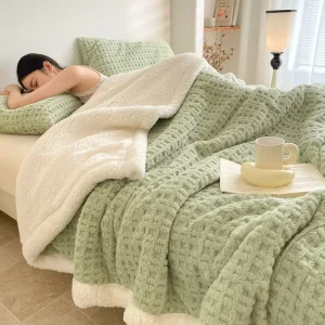 Double layer Jacquard Taffeta Velvet Sherpa Fleece Blanket Throw Thicken Woven Plush Fleece Bed Cover for Sofa Couch Winter