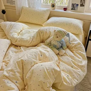 Double layer Yarn Super Soft Class a Grade 4pcs Skin friendly Sheet Set Suite Small Fresh Bedding Set