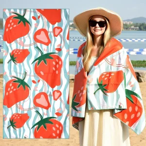 Double sided Printed Beach Towel Custom Strawberry Water absorbent Soft Comfortable Microfiber Travelling Beach Towels