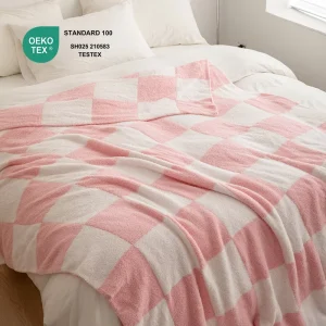 Dream Plush Microfiber Checkered 100% Polyester Knitted Throw Blanket OEKO TEX Certified Four Seasons Use