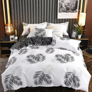 Dropshipping 4pcs Bedding Set Queen King Size Bright Leaf Duvet Cover Bed Sheet Set Fitted Sheet Factory Price