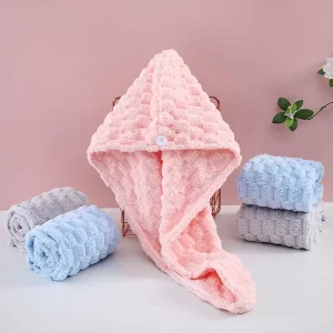 Dry Hair Cap Quick drying Wrap with Button Ultra Coral Velvet Headscarf Microfiber Hair Towel Wrap Thickening