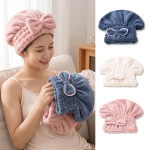 Dry Hair Turban Coral Velvet Dry Hair Cap Thick Absorbent pink Bow Shower Cap Quick Dry Hair Towel Wrap Water Cap Dry Hair