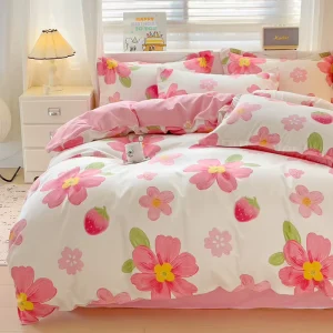 Dual Version Design Pink Bedsheets Sets Twin King Size Print Bedding Set Duvet Cover Set 4 Pieces 6 Pieces