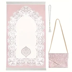 Durable 100% Polyester Jacquard Islamic Prayer Mat Set 70x110cm Foldable Travel Prayer Rug with Portable Carrying Bag Tasbih