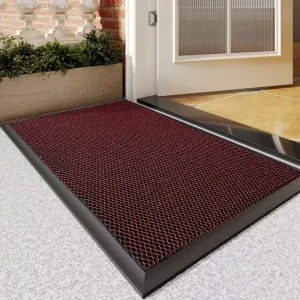 Durable 3D Mesh Entrance Door Mat Elastic Non-Slip Waterproof Washable 1cm Thick Solid Color Square Logo Patterns Rubber Backing