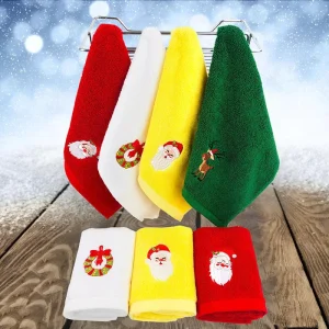 Durable Absorbent Cotton Kitchen Towels Christmas Embroidery Ultra Soft Hand Towels Multipurpose Home Holiday Gift Towels