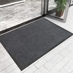 Durable Anti slip Pvc Backing Polyester Ribbed Surface Entrance Welcome Front Door Mats Outdoor Floor Mats Drop Shipping