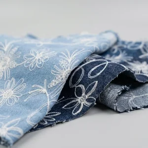 Durable Classic Blue Chinese Style Star Flower Woven Denim Cotton Fabric for Jacket Shirt