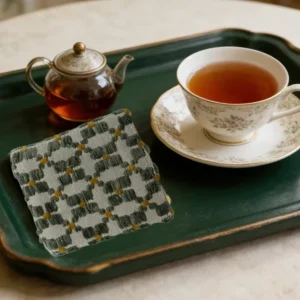 Durable Classic Green Patterned Jacquard Weave Square Placemats Heat Resistant Anti-slip Kitchen Mats