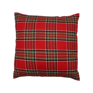 Durable Colorfast Red Plaid Xmas Cushion Thick Skin Friendly Acrylic Woven Throw Pillow Vintage Festive Decor for Indoor Sofa