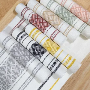 Durable Cotton Linen Table Cloth Striped Geometric Table Runner Woven Technics