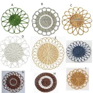 Durable Eco Friendly Boho Rattan Placemat Charger Rattan Placemat Flower Rattan Tablemat Hollowed out Insulation Pad