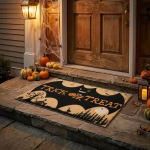 Durable Faux Coir Palm Doormat Heavy Duty Scraping Dirt Halloween Entryway Mat Non-Skid Rubber Backing 7mm Thin Front Door Mat