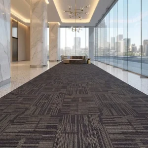 Durable Geometric Striped Square Carpet Tiles Anti static Washable Cushioned PVC Backing Eco friendly Modern Home Use