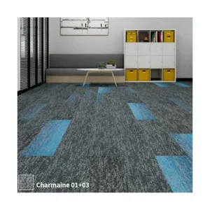 Durable Grey and Blue Interlocking Carpet Tiles for Outdoor and Home Theatres