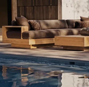 Durable Handmade Solid Teak All Season Resistant Quick Dry Cushion Outdoor Teak Furniture Couch Set