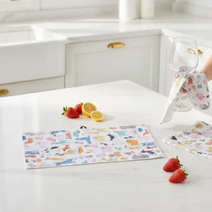 Durable Microfiber Rectangle Kitchen Towels Lint Free Ultra Absorbent Printed Tea Towels Quick Dry Machine Washable