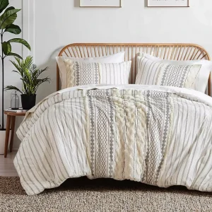 Durable Polyester Bohemian Style Tufted Comforter Set Breathable Soft Machine Washable