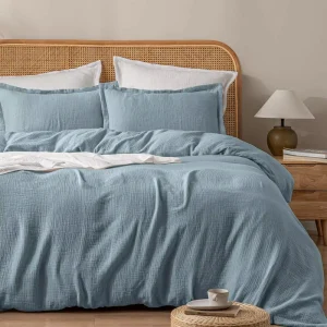 Dusty Blue 2 Layer 100% Cotton Muslin Duvet Cover Muslin Bedding Set Comfortable Muslin Duvet Cover