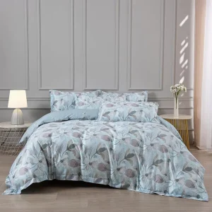 Dusty Blue Floral Digital Printed Duvet Cover Breathable Skin Friendly Quilt Cover Natural Botanical Bedroom Bedding