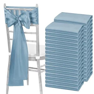 Dusty Blue Satin Chair Sashes Bows Universal Chair Cover for Wedding Reception Restaurant Event Decoration Banquet Party Hotel