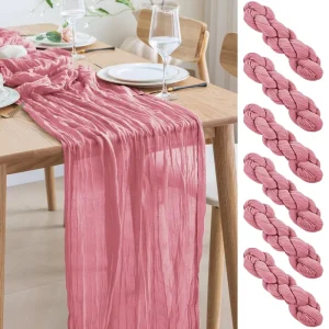 Dusty Rose Gauze Cheese Cloth Runner Rustic Sheer Table Runners for Christmas Wedding Party Baby Shower Spring Easter