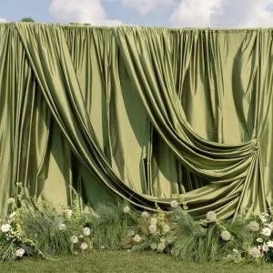 Dutch Holland Velvet Olive Green Drapes for Event Stage Emerald Green Wedding Backdrop Curtains 5x16FT