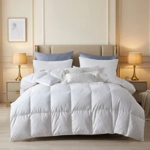 Duvet Cover 220x240cm 4 Seasons Warm 100% Cotton 2 Person Feather Comforter Hypoallergenic Machine Wash Natural White Filling