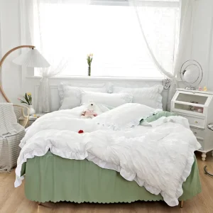 Duvet Cover & Bed Skirts 4pc Set Includes Duvet Cover Bed Skirts and (2) Pillowcases 105GSM Brushed Microfiber Zipper Ties