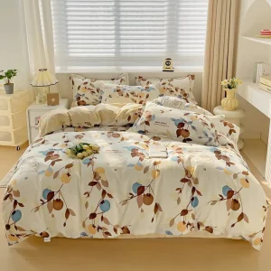 Duvet Cover Queen Bedding Sets Cotton Orange Gray Comforter Cover Cream White Printed Duvet Cover Sets