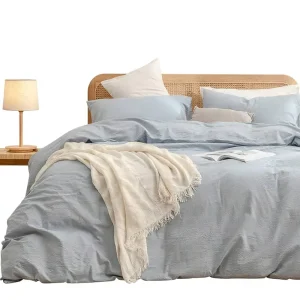 Duvet Cover Set 100% Washed Cotton Linen Feel Super Soft Comfortable Lightweight 3-Piece All-Season