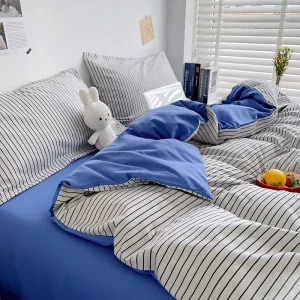 Duvet Cover Set 105gsm Washed Cotton Bedding Cover Set Pillowcase Stripe Japanese Style Heavy Brushed Quilt Cover Set