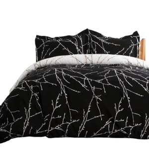 Duvet Cover Set With Zipper Closure 2 Color Printed Branch Pattern Reversible 110 GSM Microfiber