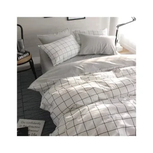 Duvet Cover White Grey Checkered Plaid Comforter Quilt Pillow Protector Cover 3 Pieces Bedding Sets 1 Duvet Cover Pillow Shams