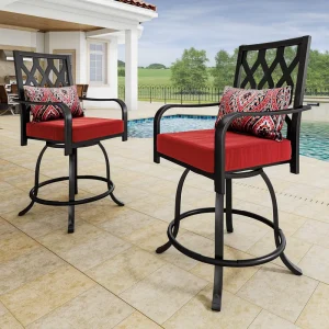 E-Coated Metal Modern Outdoor Swivel Bar Stools Heavy Duty 100% Olefin Seat Cushion Pillow Farmhouse Villa Living Room Bedroom