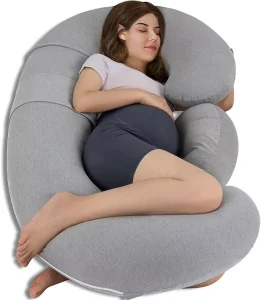 E Shaped Maternity Pillow for Sleeping with Extra Wedge Pillow Belly Support Detachable Body Pillow Breathable Cover