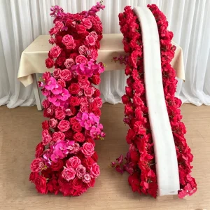 EG-S271 Orange Pink Floral Runner Wedding Table Artificial Hot Pink Flower Runner Stairway Aisle Runner for Baby Shower