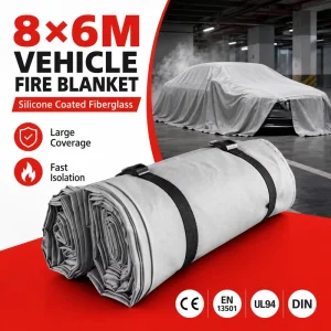 EN 13501 Certified 6*8m Car Fire Blanket Silicone Coated Fiberglass Heavy Duty Extreme Heat Vehicle Safety